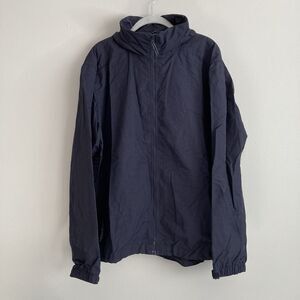 Lands End Mens Navy Blue Hooded Jacket Size Large Vented Outdoor Rain